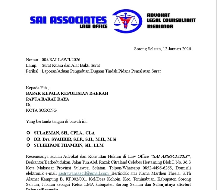 Babak Baru !! LMA Kabupaten Sorong Selatan Siap Laporkan Dugaan Pemalsuan Dokumen DPRK, “ Dua Anggota DPRK SORSEL diduga Terlibat “
